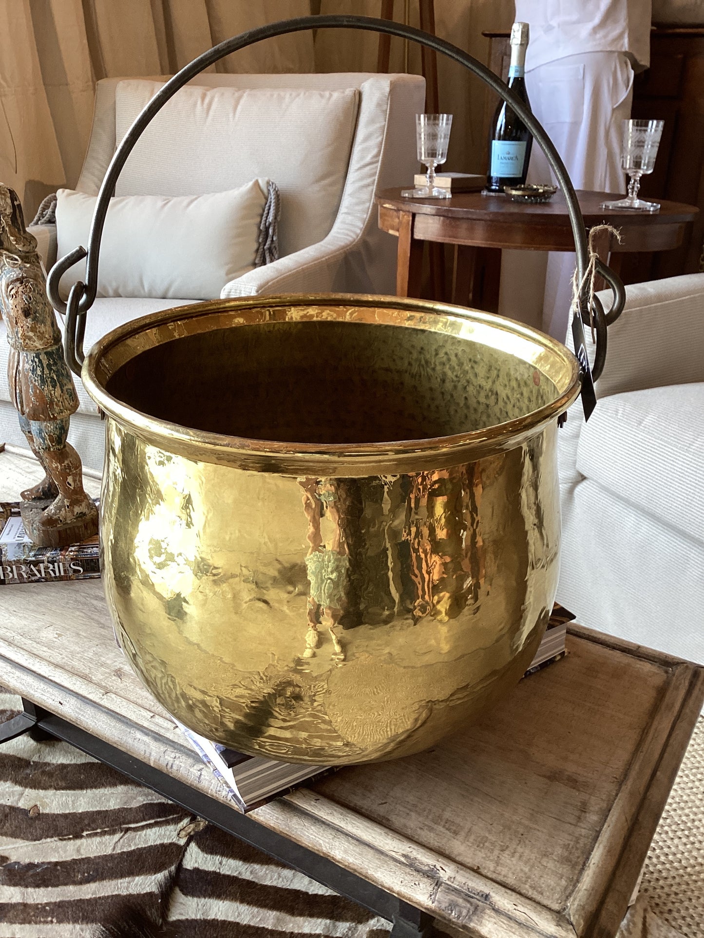 Brass Cauldron with Iron Handle