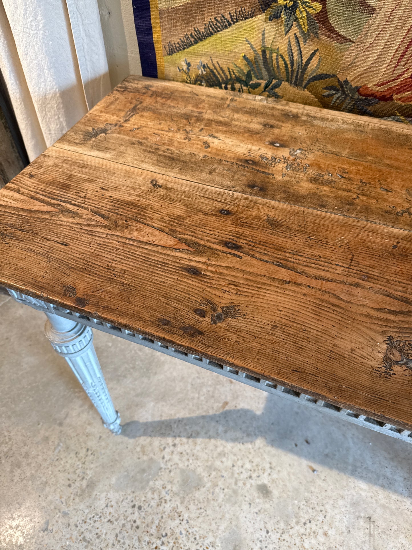 French Louis XVI style console table on fluted legs
