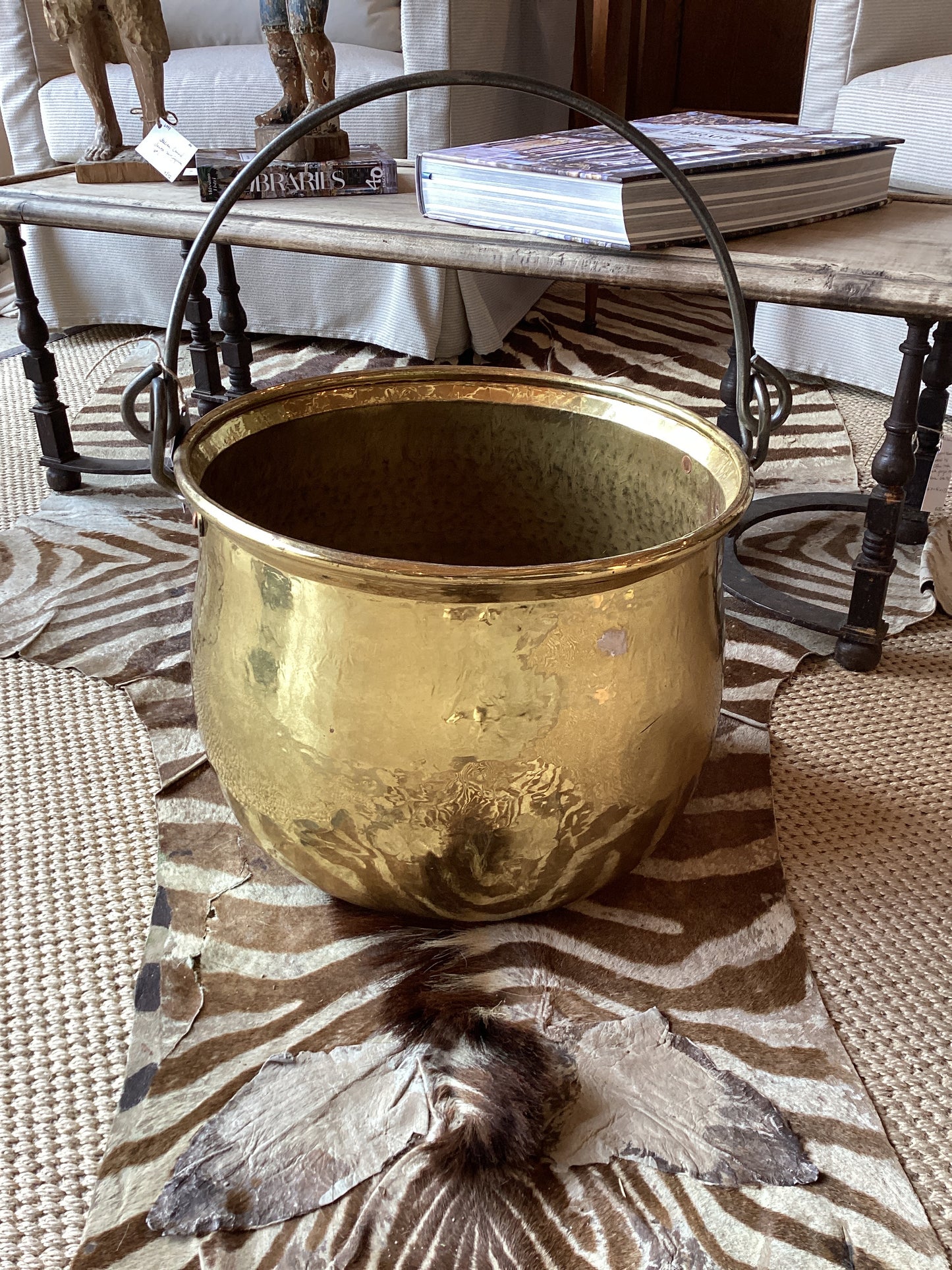 Brass Cauldron with Iron Handle