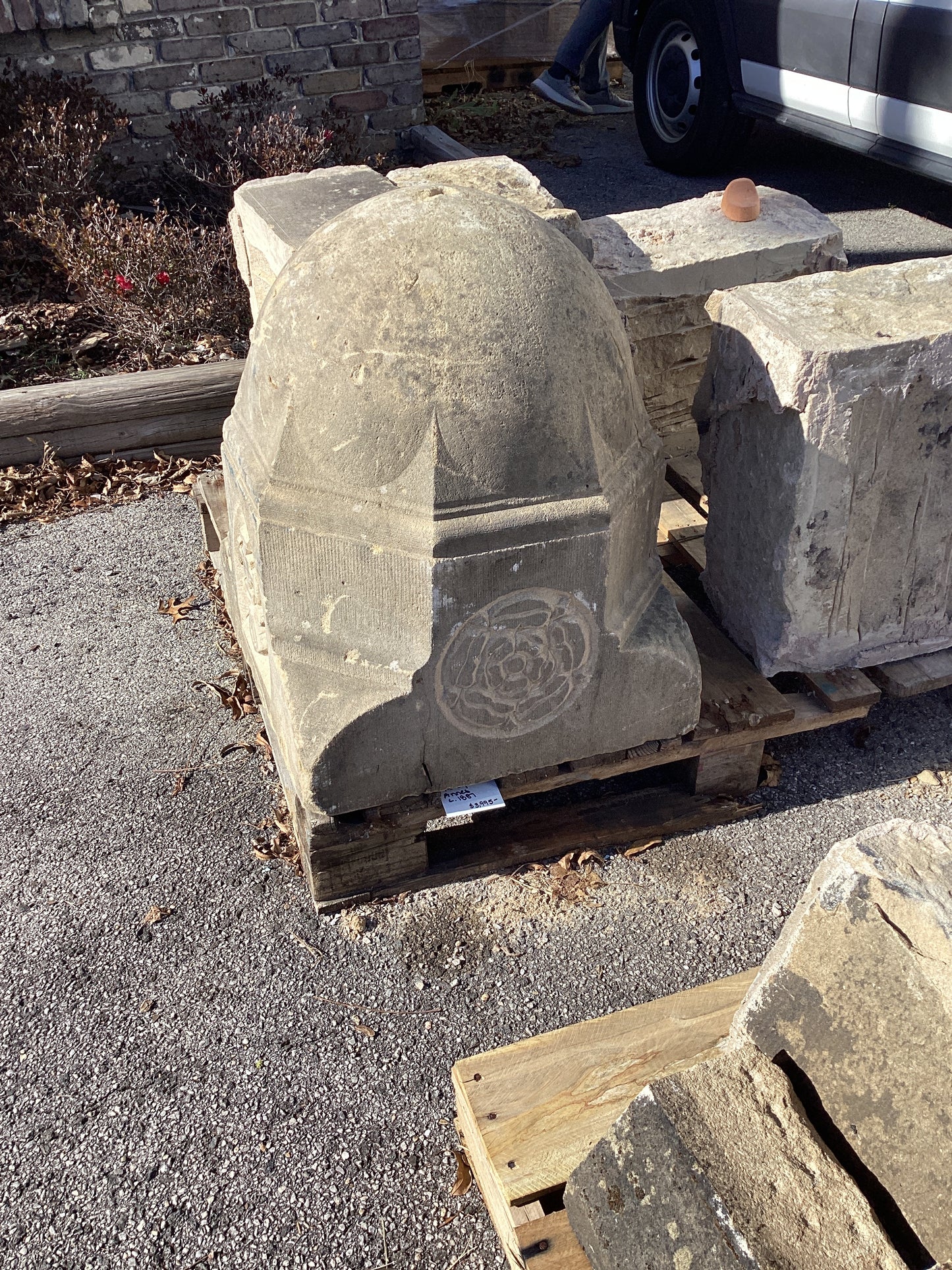 Stone Font with Carved Dragon and Rose