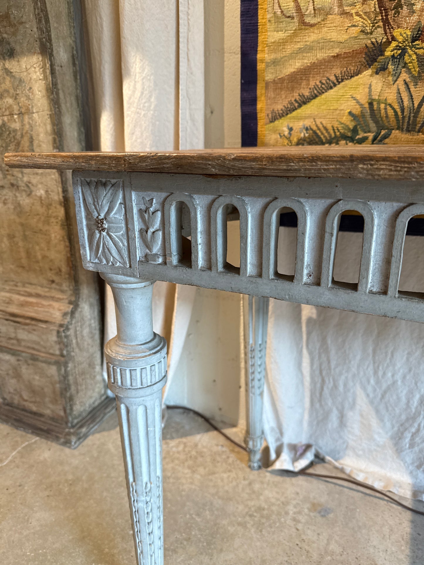 French Louis XVI style console table on fluted legs