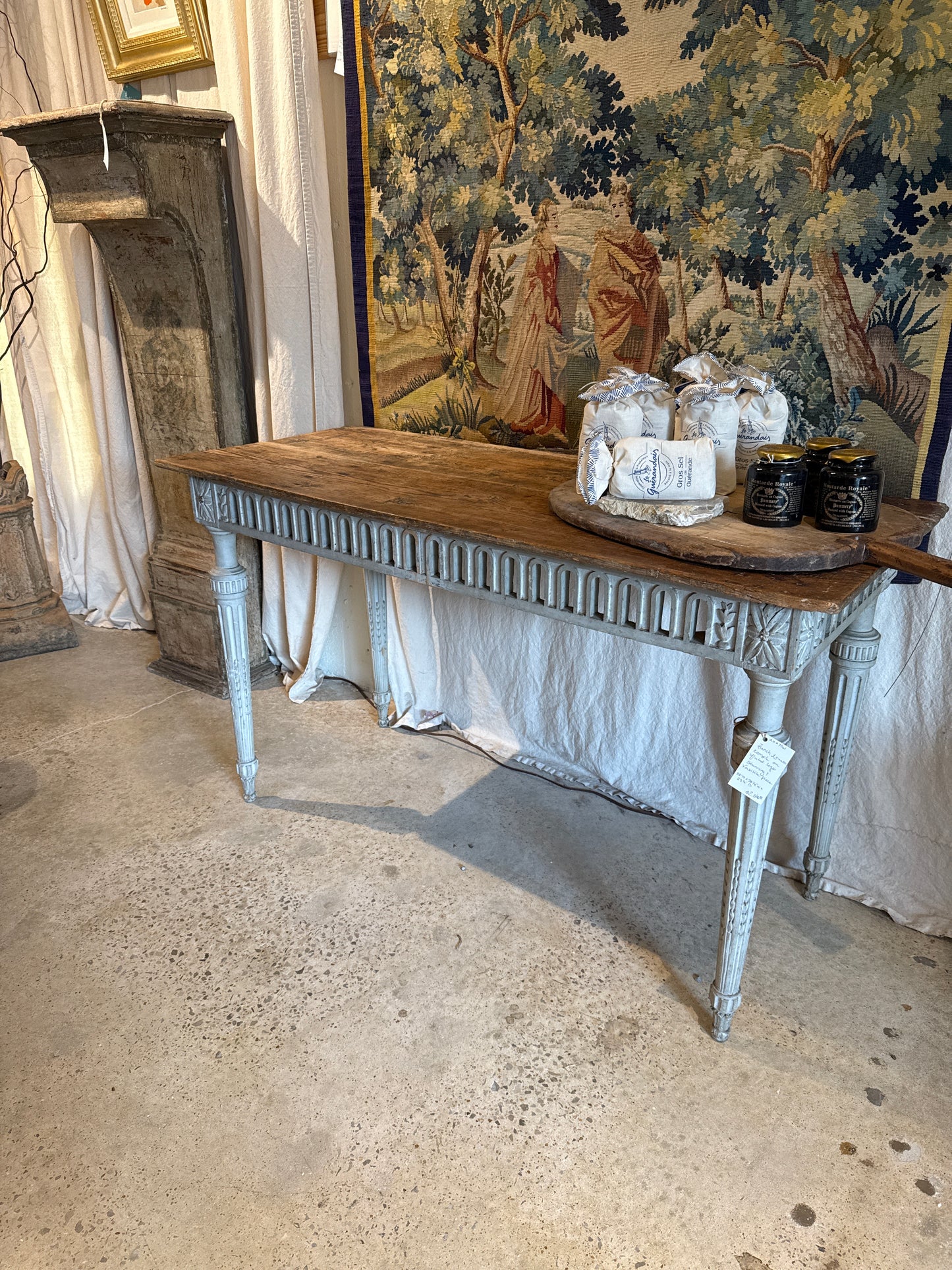 French Louis XVI style console table on fluted legs