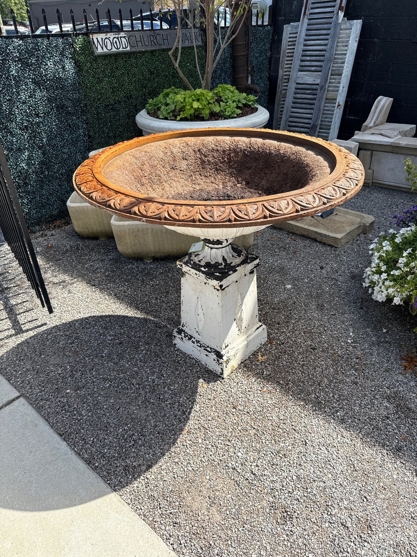 Large Pair of 19th Century Cast Iron Urns with Lotus Leaf Decoration