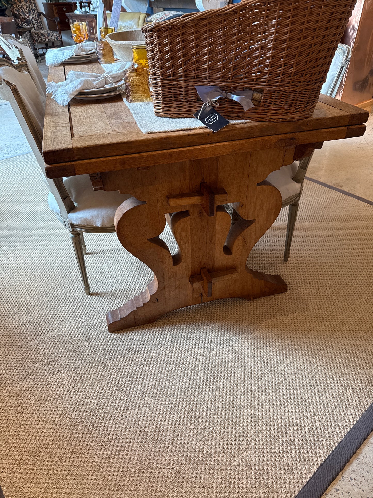 Solid Oak Draw Leaf Trestle Table