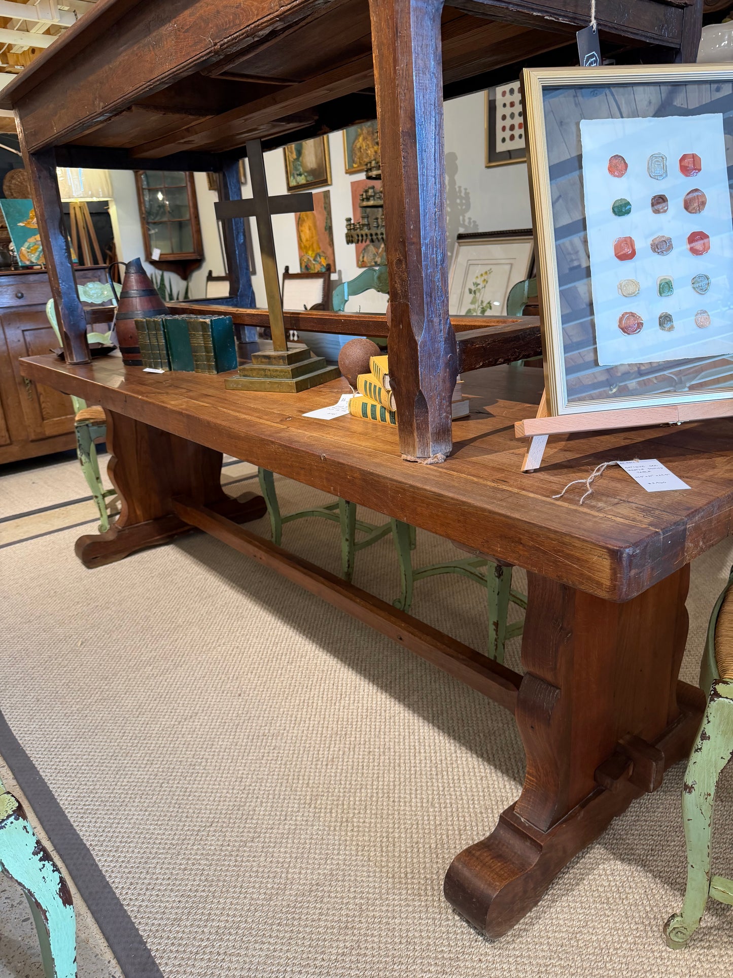 Antique Oak Trestle Dining Table