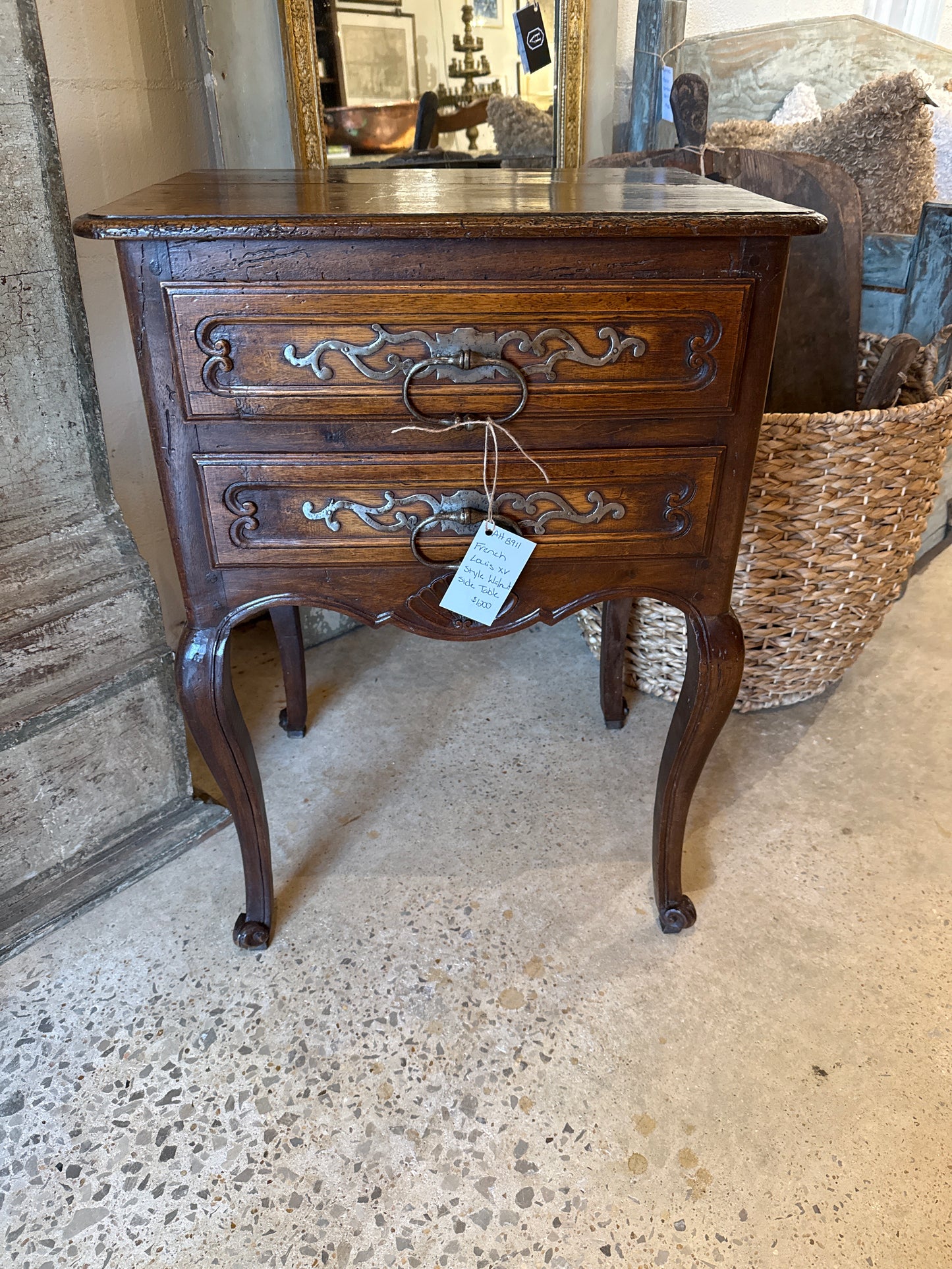 French Louis XV Style Walnut Side Table