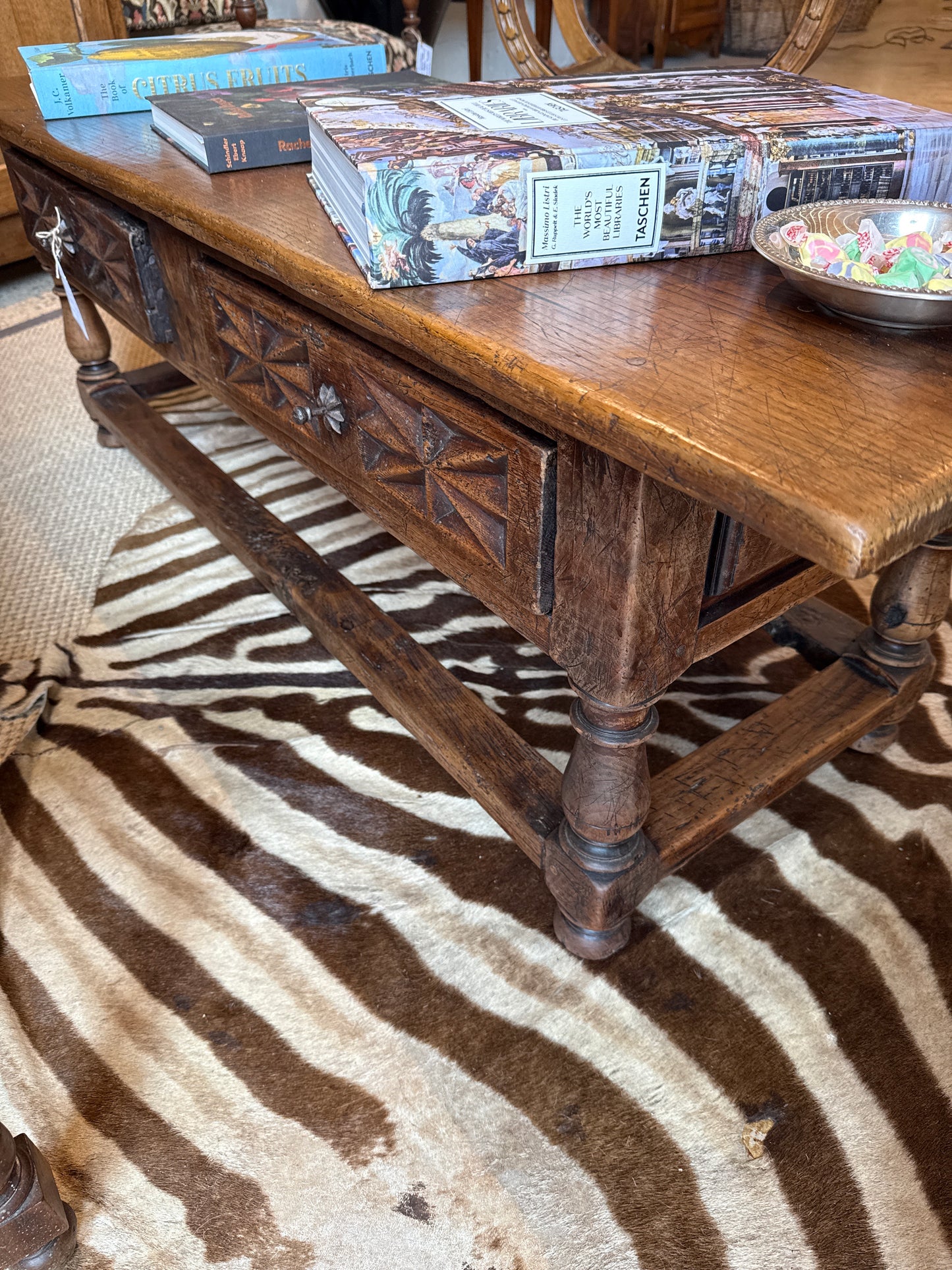 French rustic farmhouse coffee table in oak