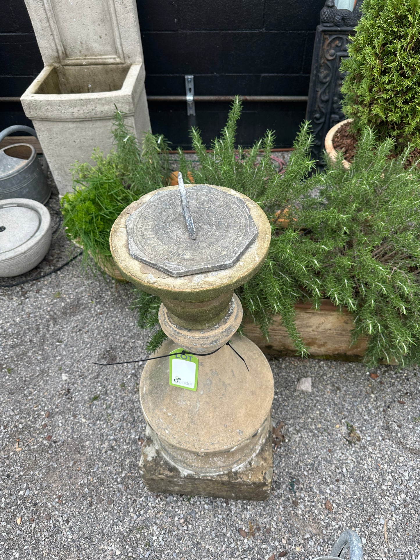 Carved Stone Plinth with Bronze Sundial
