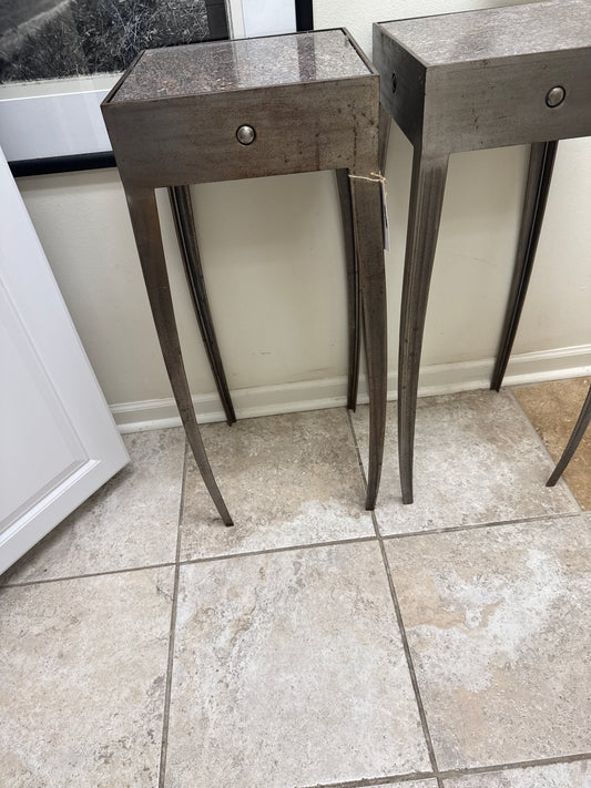 Pair of Brutalist Steel & Marble Top Tables