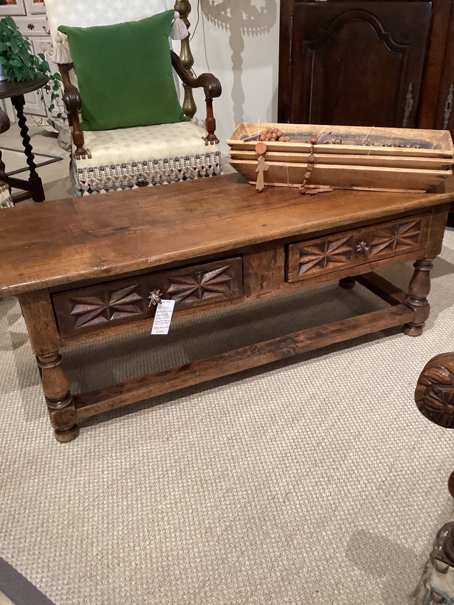 French rustic farmhouse coffee table in oak