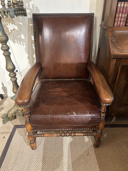20th Century Three Piece French Provincial Charles XIII Style Leather Seating Set