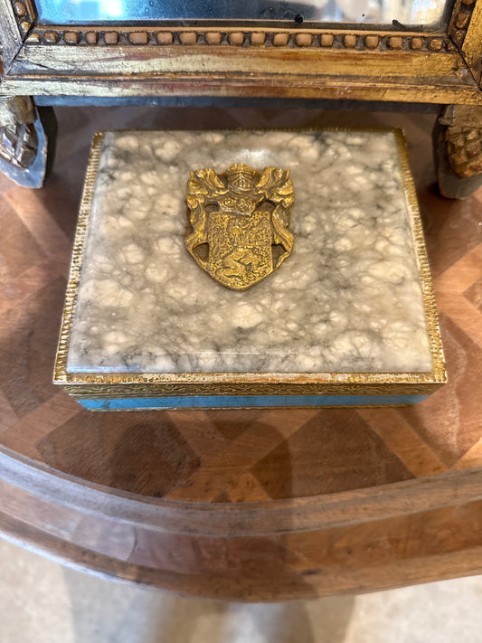 Italian Florentine Painted Box with Brass Shield