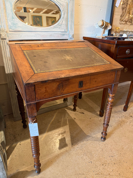 Antique Walnut Desk with Green Leather Writing Surface