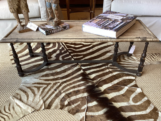 French Bleached Walnut Top Coffee Table w/ forged iron