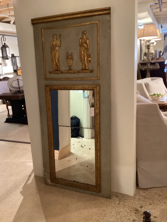 French Trumeau Mirror with Raised Gilt Figures