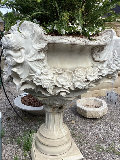 Carved Marble Urn on Plinth