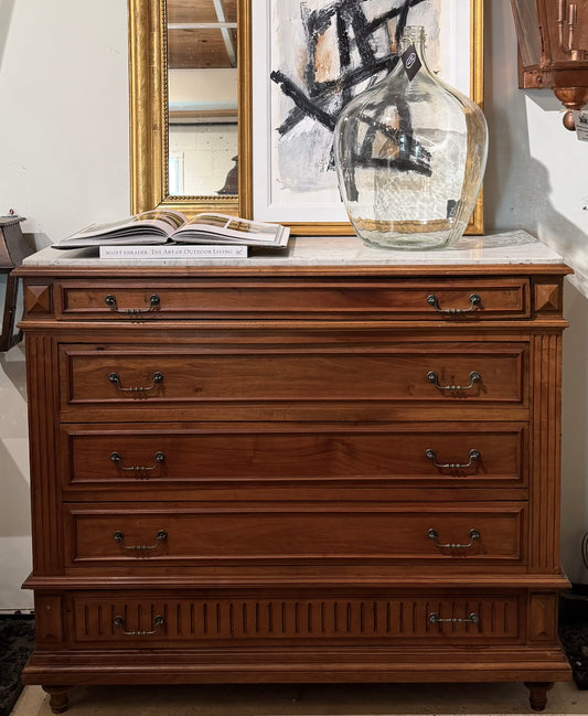 Late 19th Century French Napoleon III Style Marble Top Carved Walnut Commode