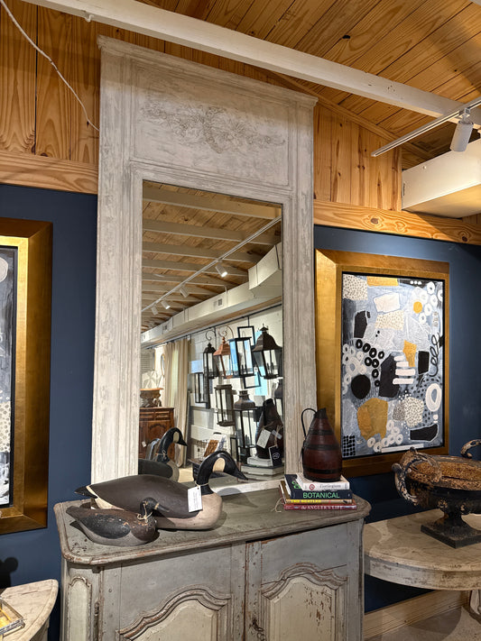 French Trumeau Mirror with Flower Relief