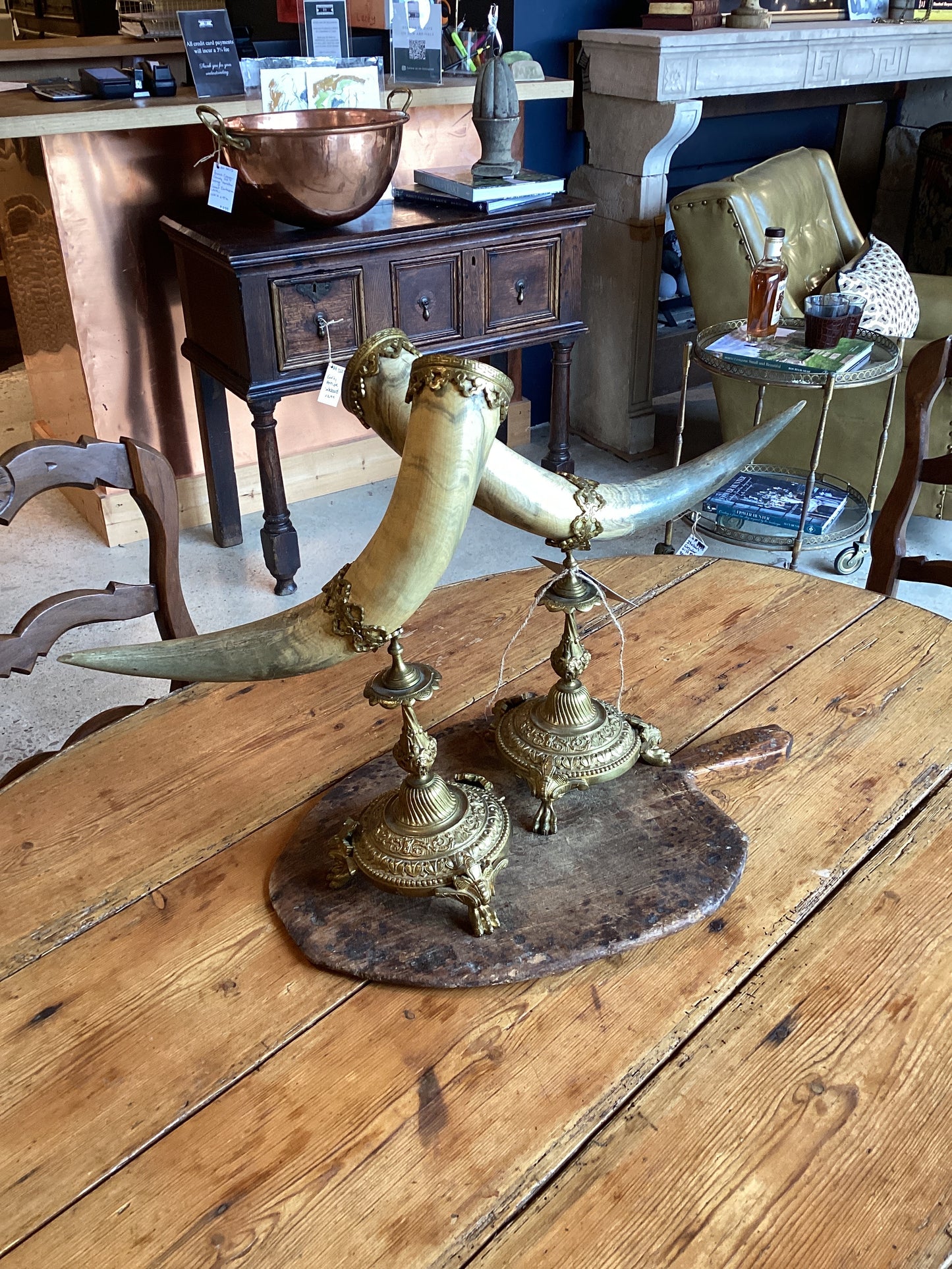 Pair of 19th Century Gilt Bronze Mounted Horns