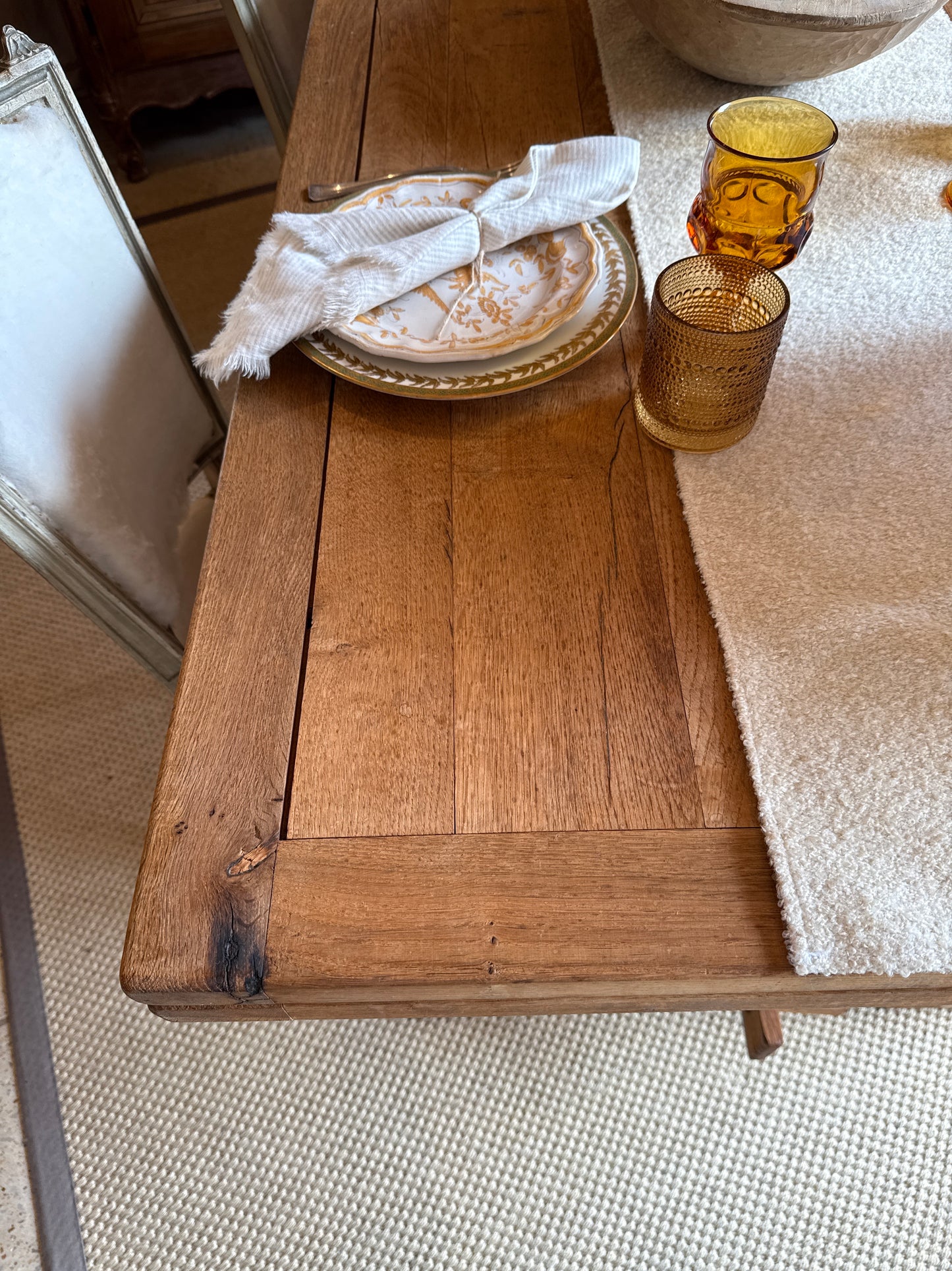Solid Oak Draw Leaf Trestle Table