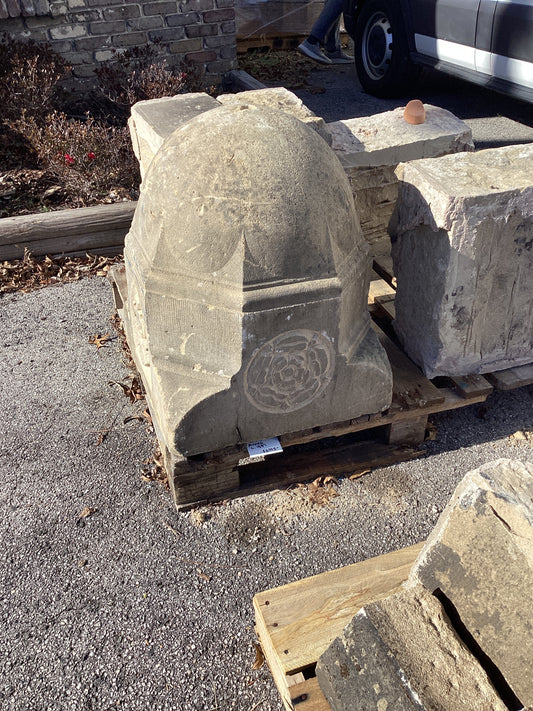 Stone Font with Carved Dragon and Rose