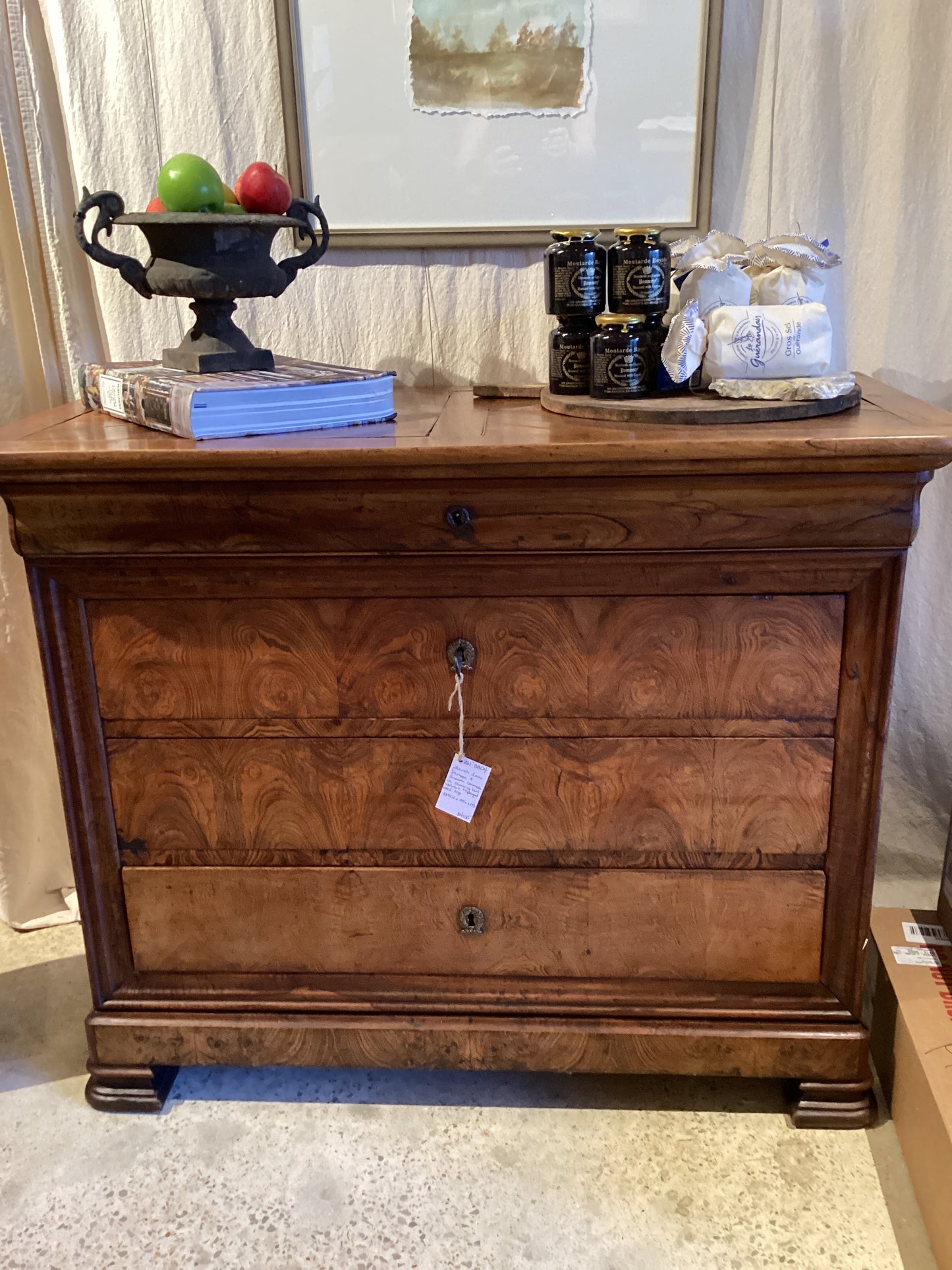 French Louis Philippe 4 Drawer Commode Burl Walnut