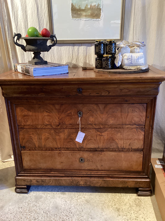 French Louis Philippe 4 Drawer Commode Burl Walnut