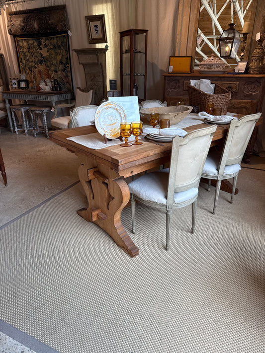 Solid Oak Draw Leaf Trestle Table