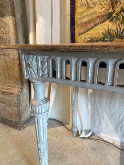 French Louis XVI style console table on fluted legs