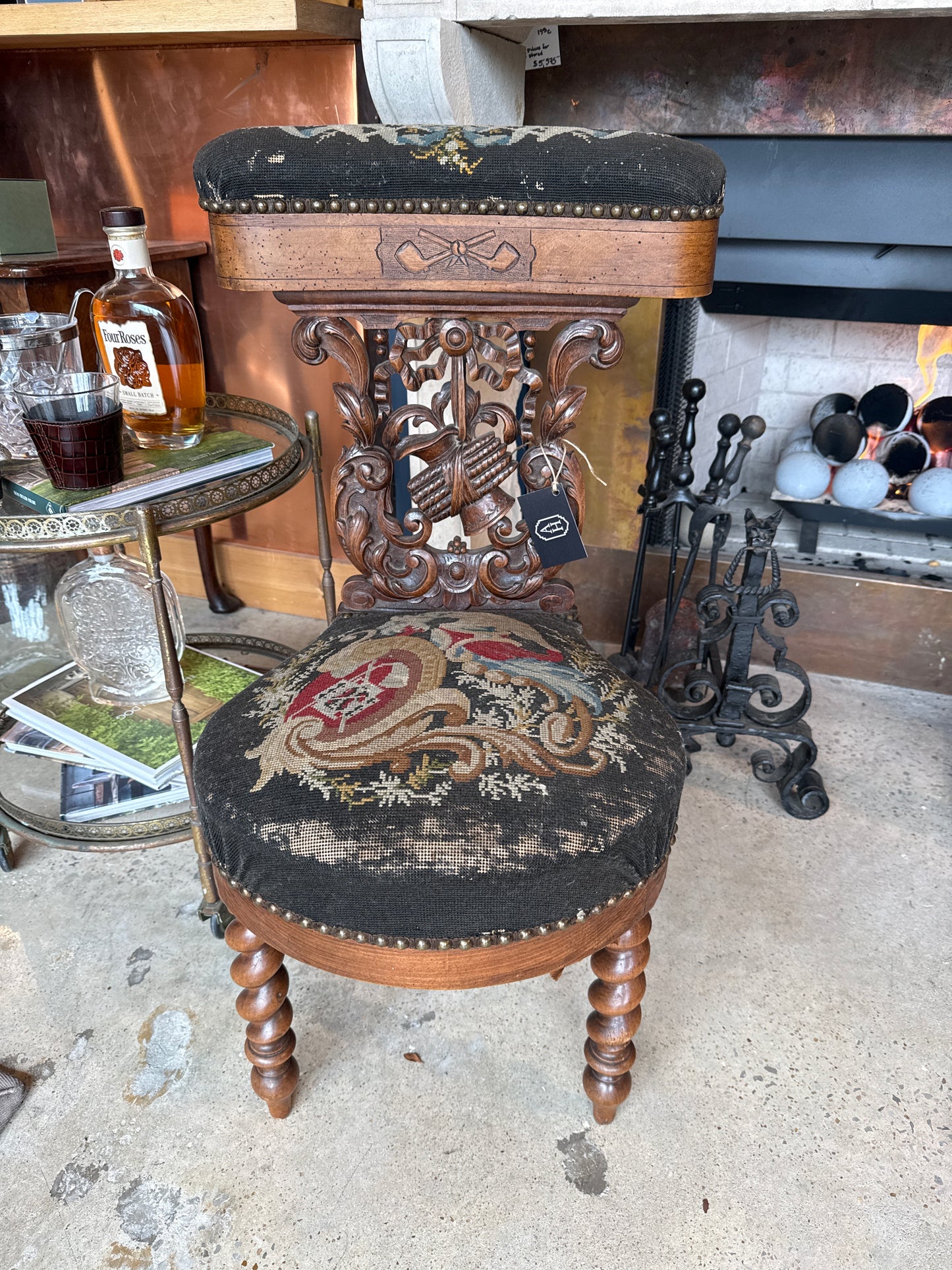 French Carved Walnut Smokers Chair