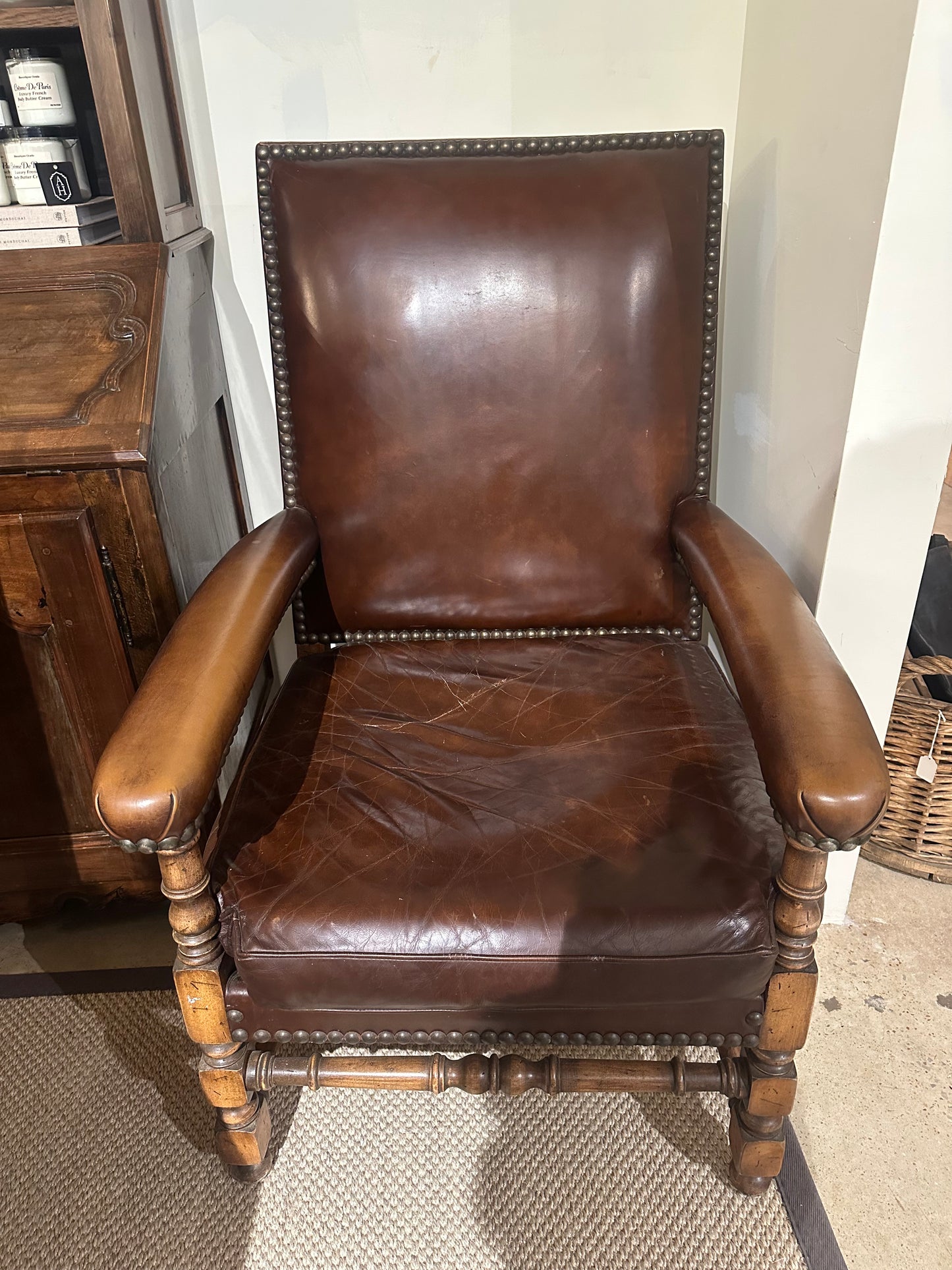 20th Century Three Piece French Provincial Charles XIII Style Leather Seating Set