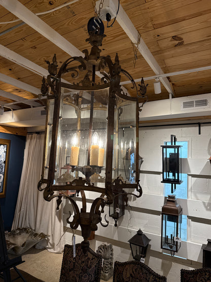 French Bronze Lantern with Convex Glass