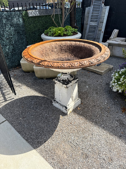 Large Pair of 19th Century Cast Iron Urns with Lotus Leaf Decoration