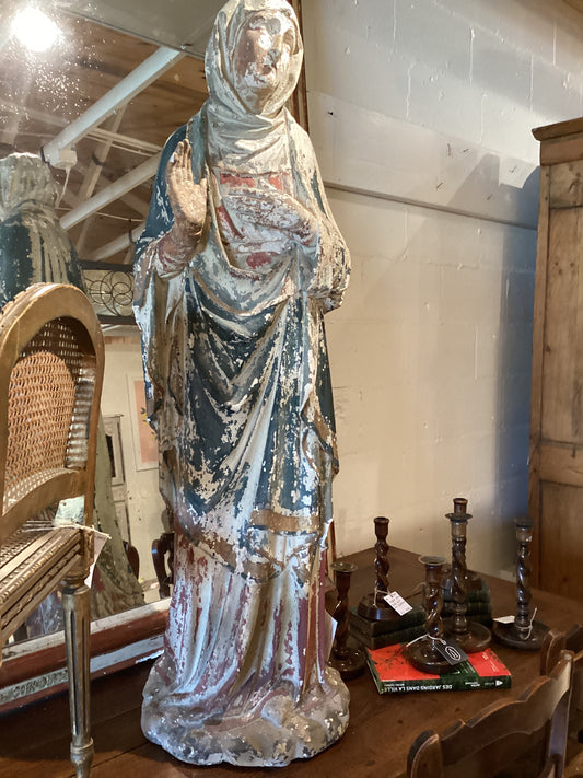 French Cast Plaster Religious Statue