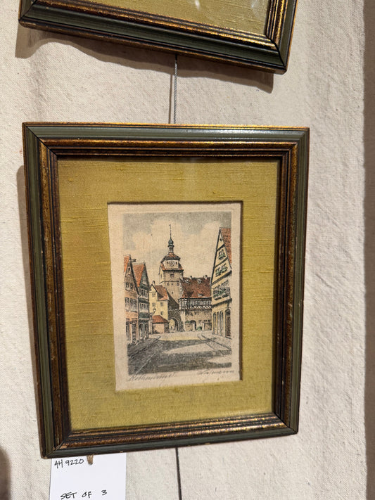 Set of 3 Architectural Hand Colored Engravings