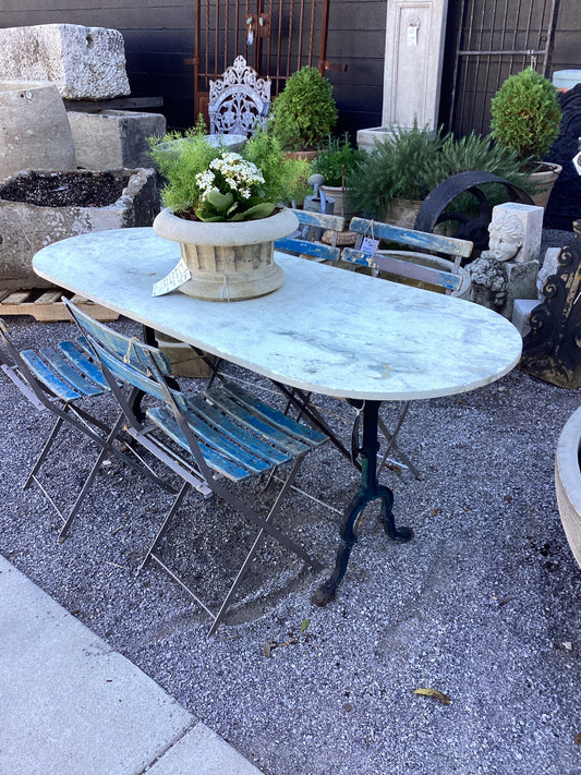 French Cast Iron Base Bistro Table w/ Oval Marble Top