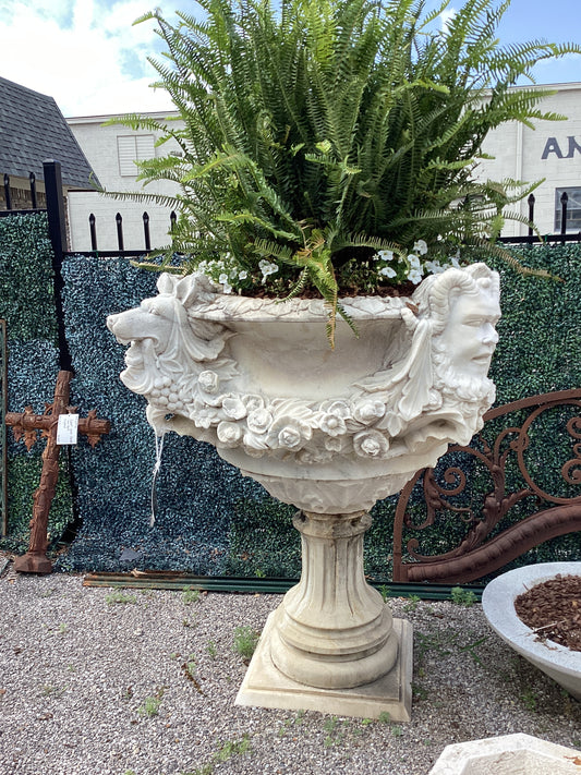 Carved Marble Urn on Plinth