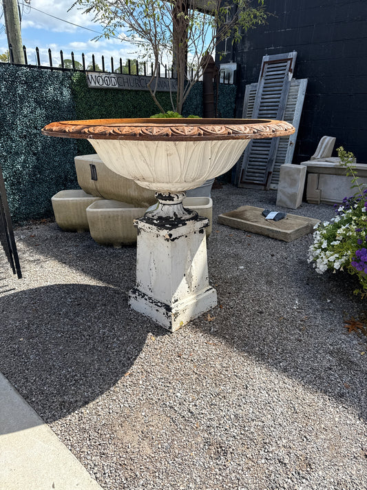 Large Pair of 19th Century Cast Iron Urns with Lotus Leaf Decoration