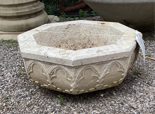 Carved Marble Planter with Gothic Details