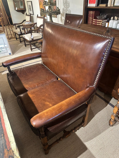20th Century Three Piece French Provincial Charles XIII Style Leather Seating Set