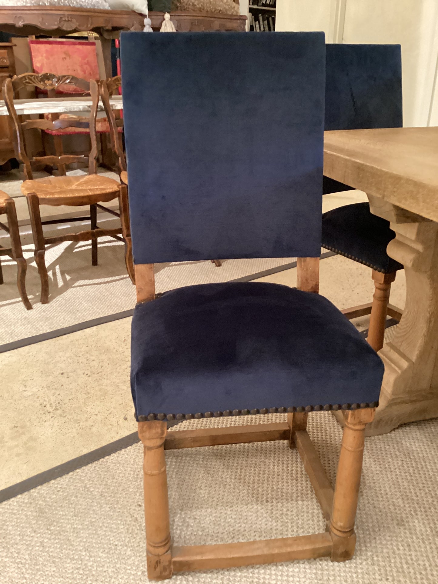 set of 6 Blue Velvet/Peacock Chairs
