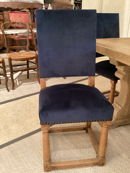 set of 6 Blue Velvet/Peacock Chairs