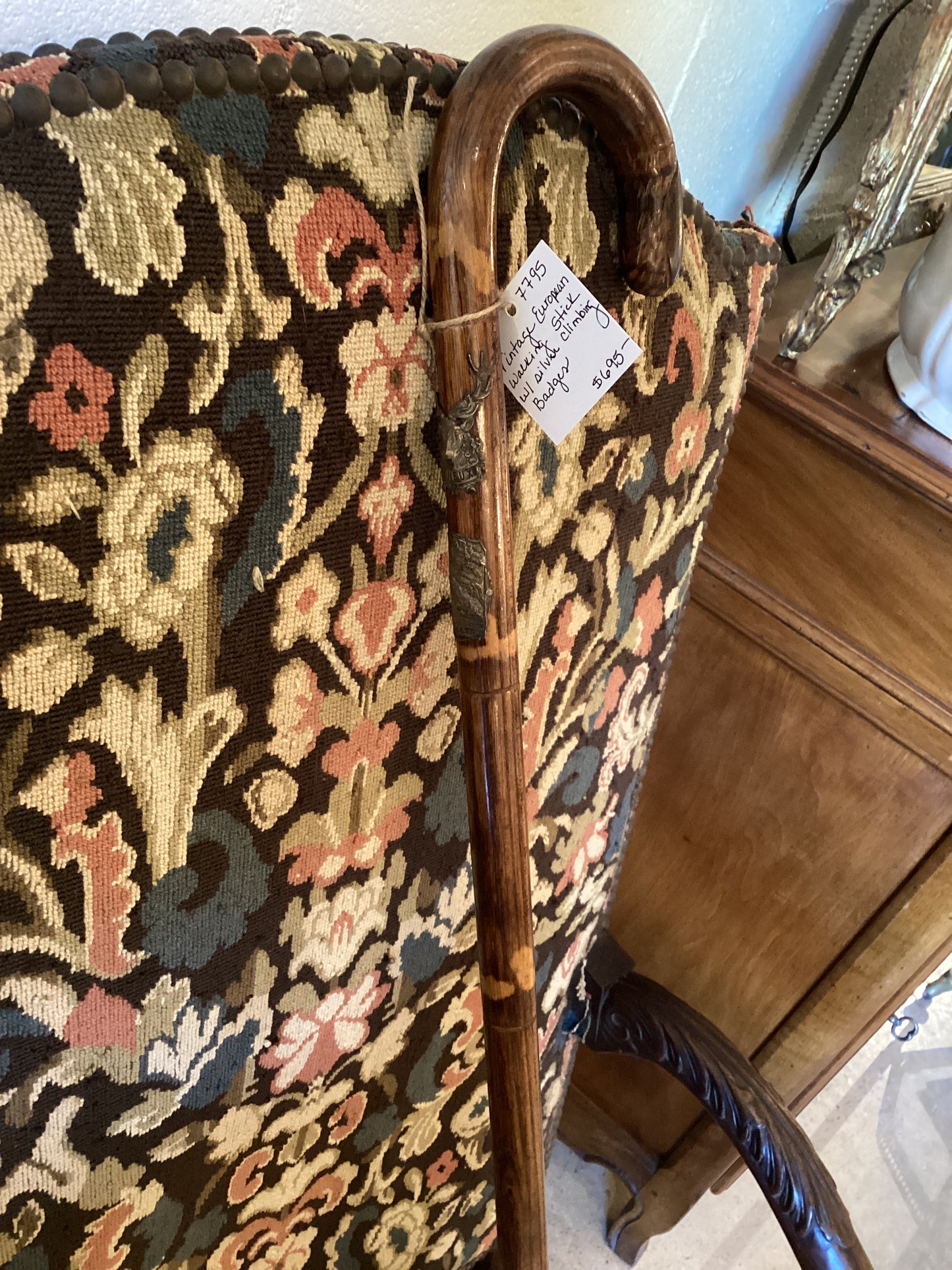 Wooden Walking Stick with Badges