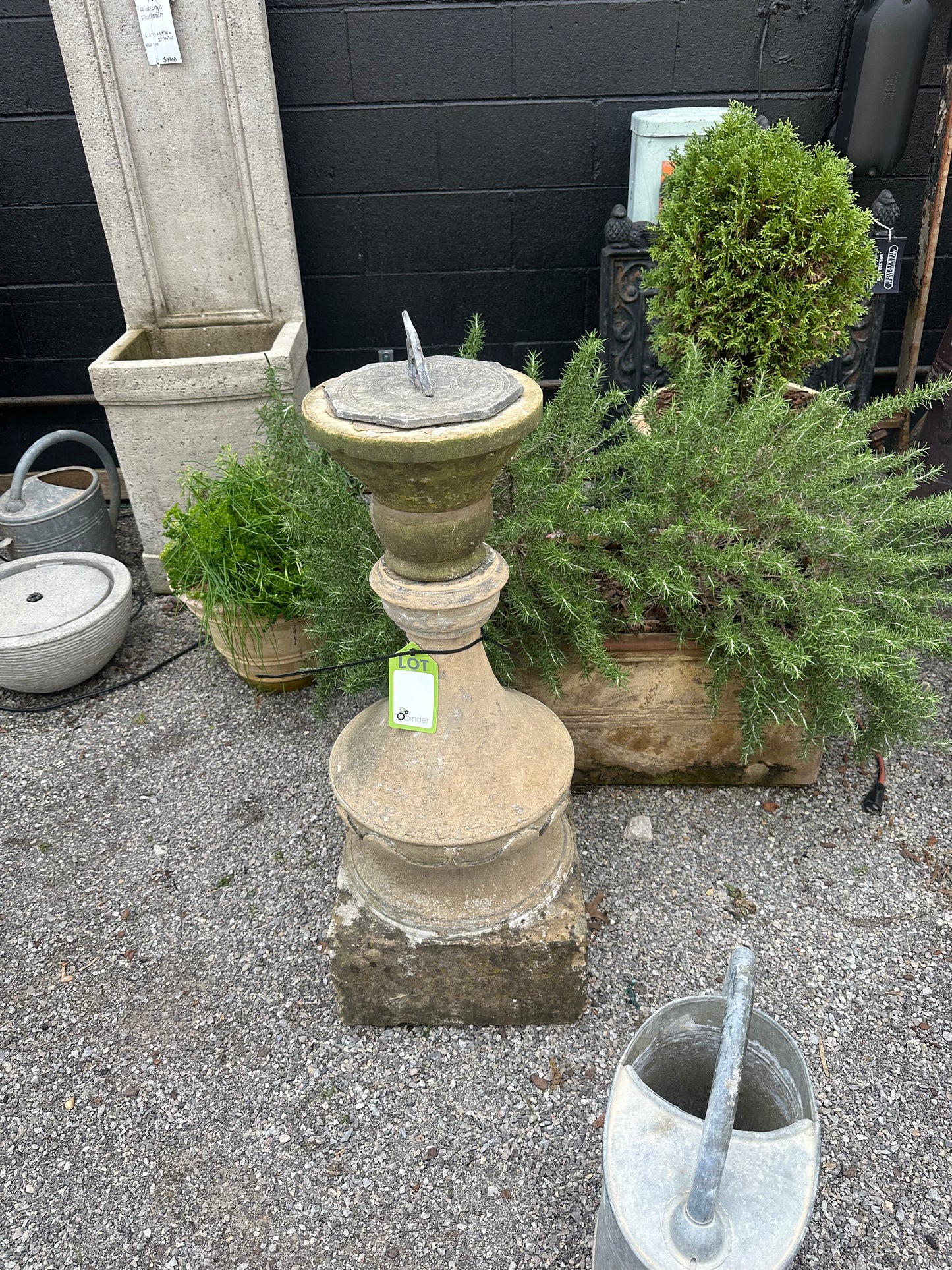 Carved Stone Plinth with Bronze Sundial