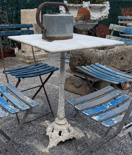 19th Century French Parisian Mable and Iron Bistro Base Table