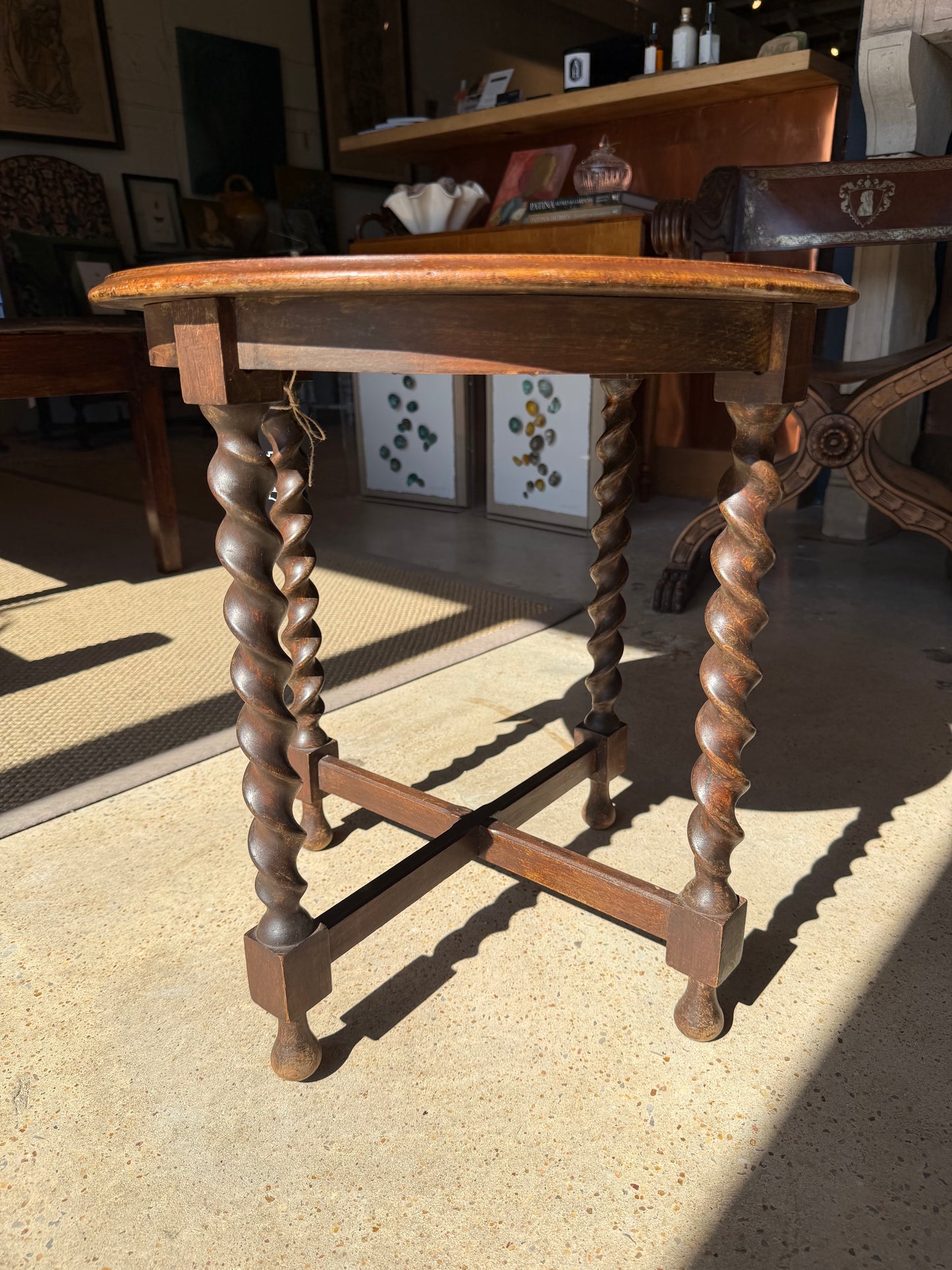 Small Round Oak Barley Twist Side Table